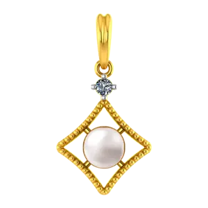 14k Diamond Shaped Gold Pendant With A Pearl And Stone Detailing