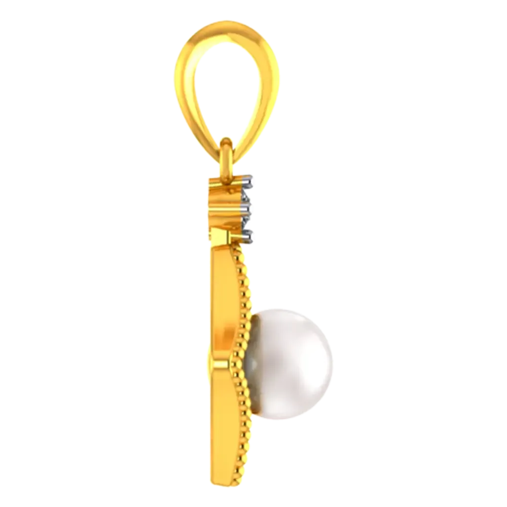 14k Diamond Shaped Gold Pendant With A Pearl And Stone Detailing