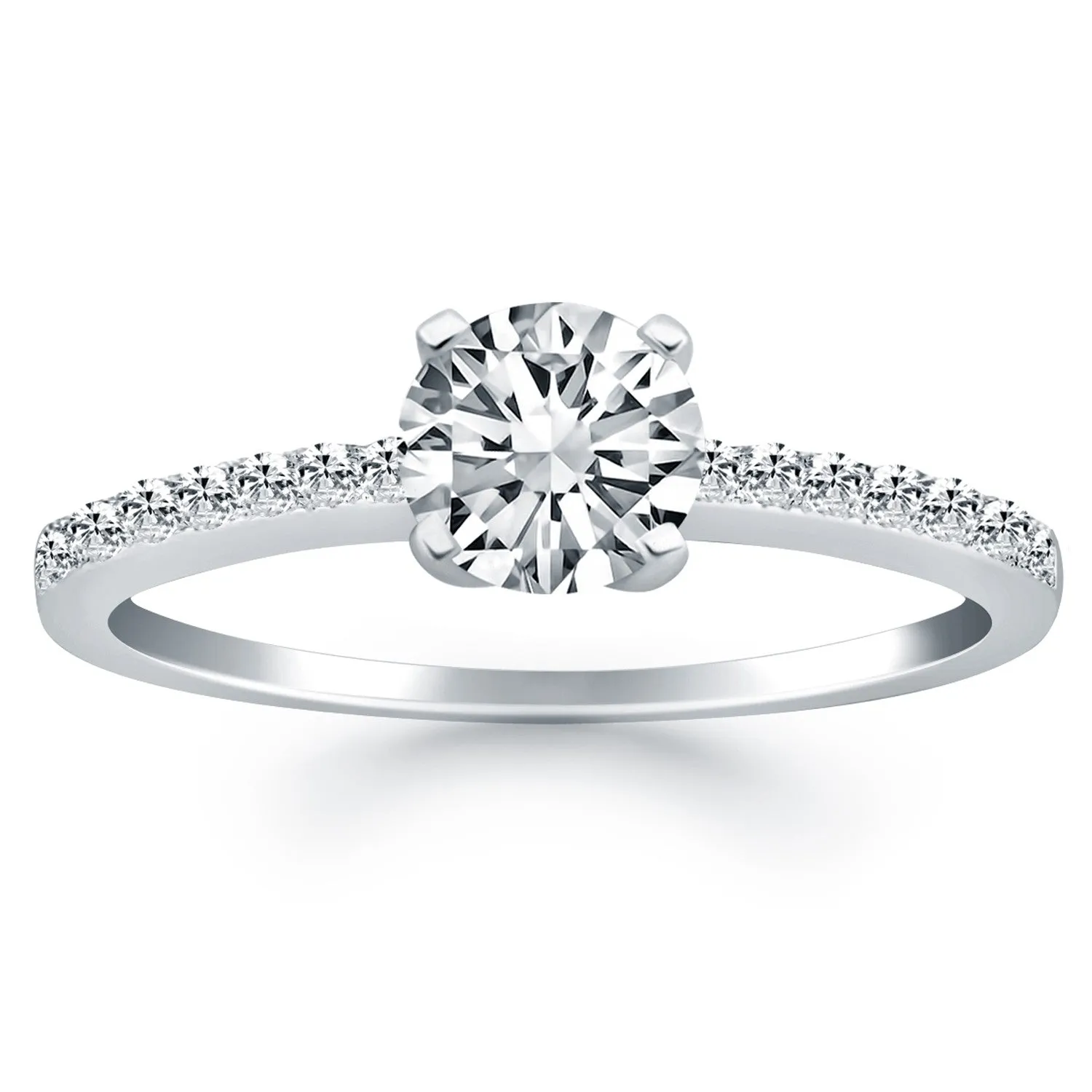 14k White Gold Engagement Ring with Pave Diamond Band