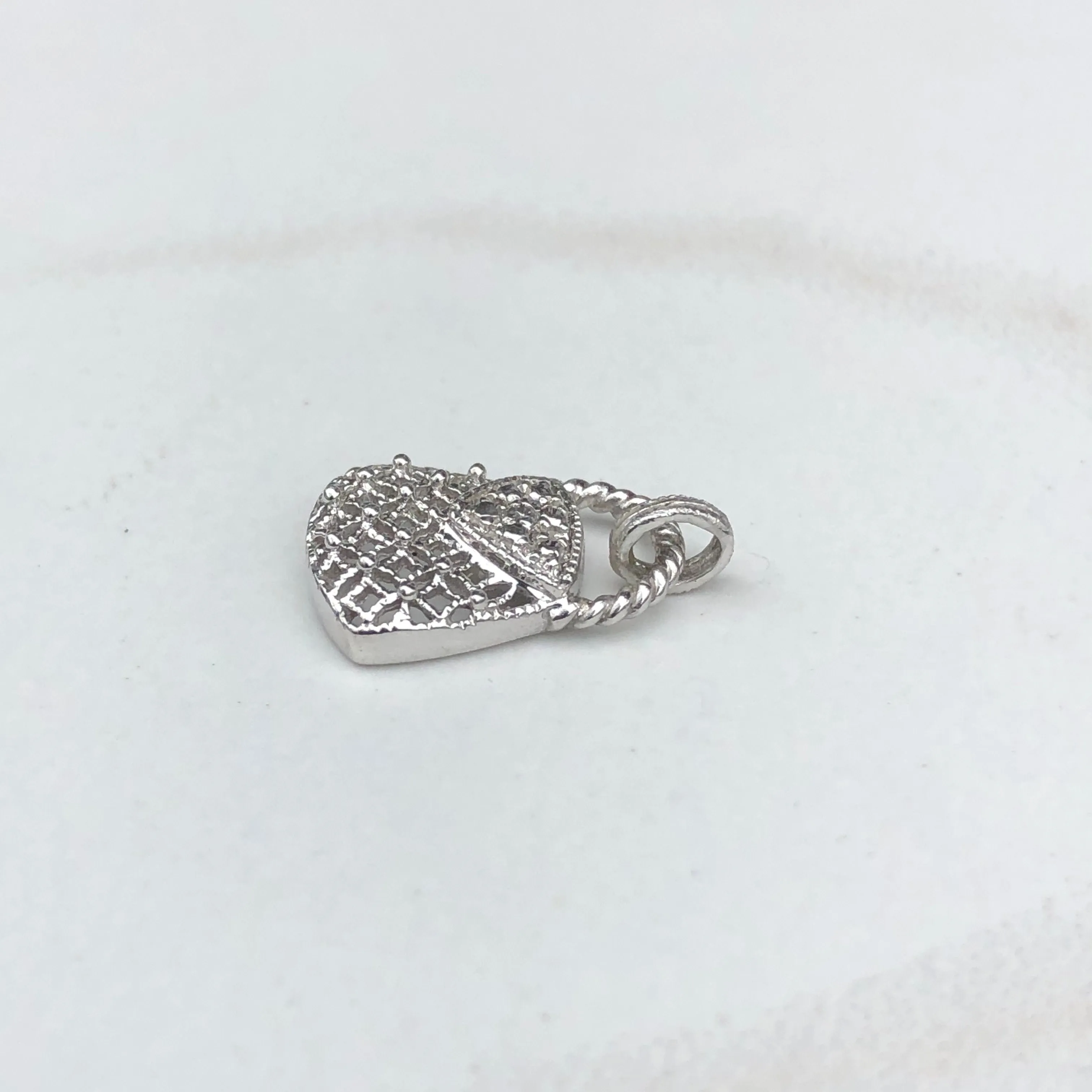 14KT White Gold Pave Diamond Purse Handbag Vintage Inspired Pendant