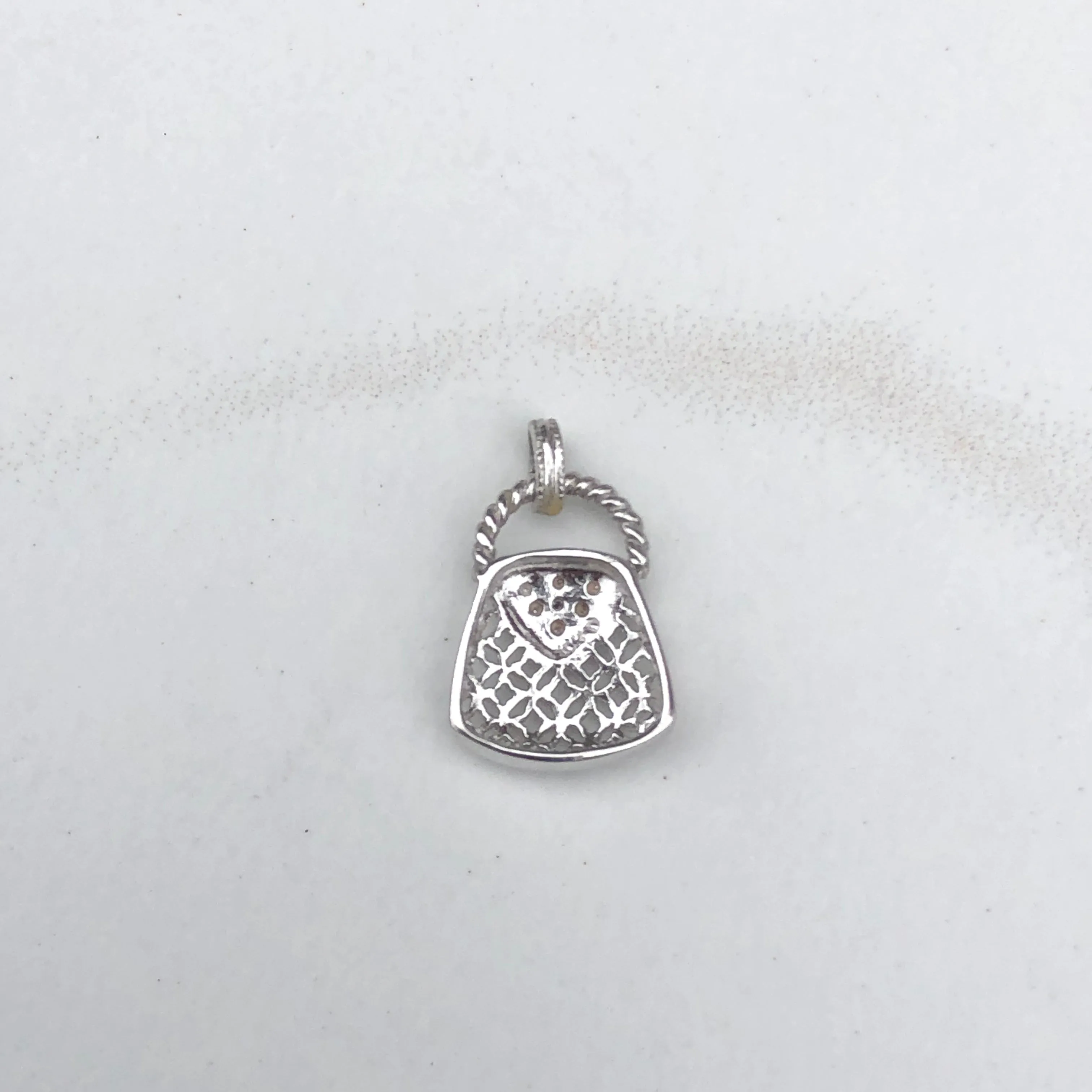 14KT White Gold Pave Diamond Purse Handbag Vintage Inspired Pendant