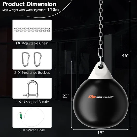18 Inch 110 Pound Heavy Punching Water Aqua Bag with Adjustable Metal Chain-Black