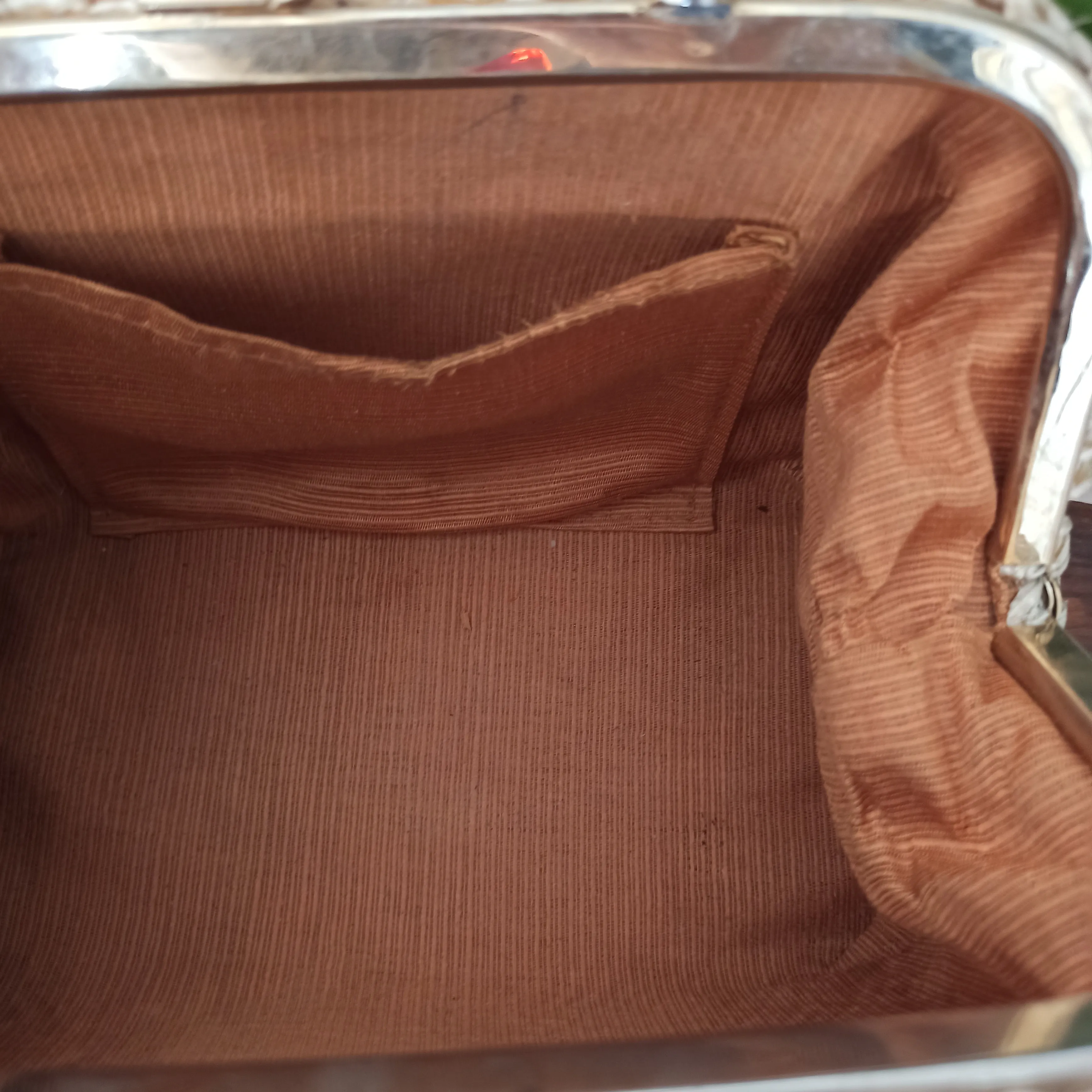 1950s - Fabulous Gold & Rubies Hardcase Raffia Handbag