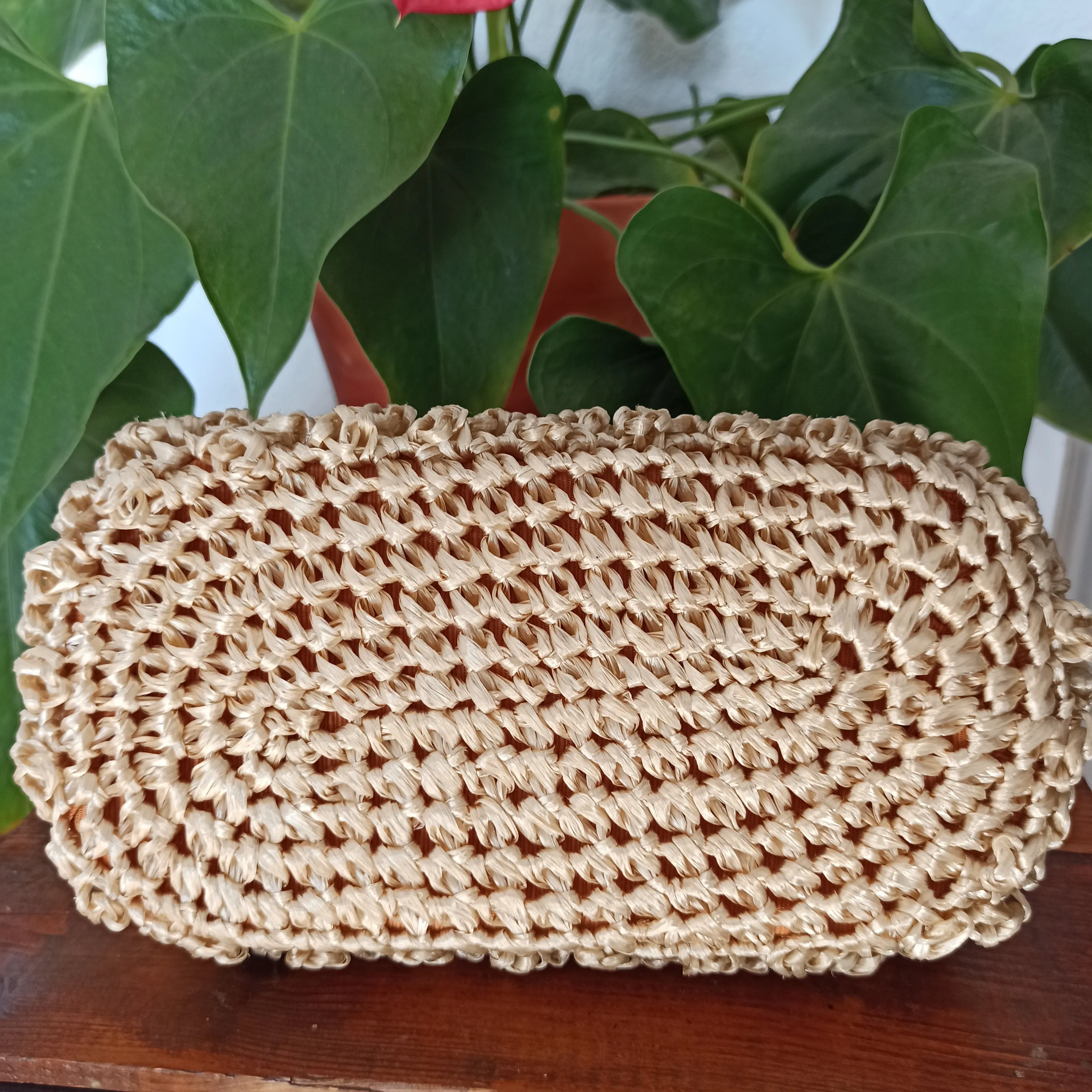 1950s - Fabulous Gold & Rubies Hardcase Raffia Handbag