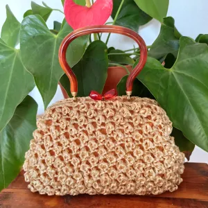 1950s - Fabulous Gold & Rubies Hardcase Raffia Handbag