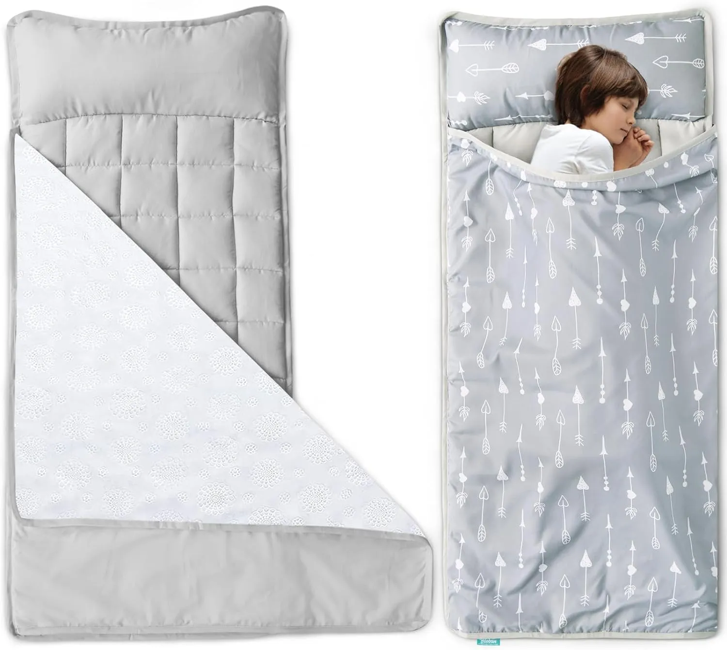 2 Pack Toddler Nap Mat with Removable Pillow and Fleece Minky Blanket, Lightweight Extra Large Kids Sleeping Bag for Preschool, Daycare, Portable Travel Camping Nap mats Machine Wash