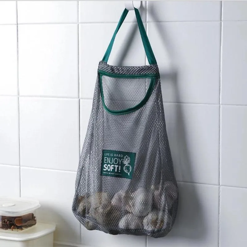 2pcs Hanging Mesh Storage Bag for Fruit Vegetable Garlic Onion