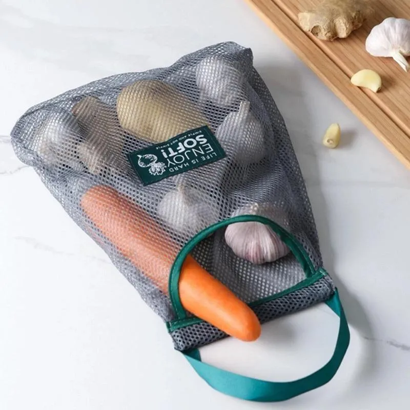2pcs Hanging Mesh Storage Bag for Fruit Vegetable Garlic Onion