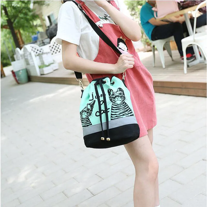 31cm Lovely Cat Prints School Backpack with Drawstring - Free Shipping to N.A.