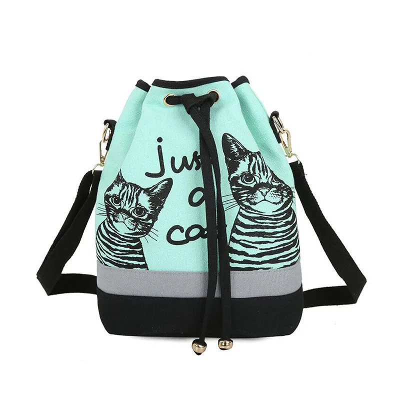 31cm Lovely Cat Prints School Backpack with Drawstring - Free Shipping to N.A.
