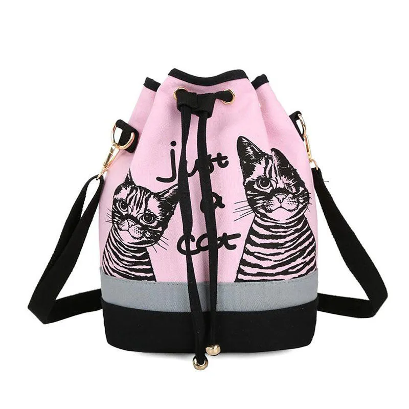 31cm Lovely Cat Prints School Backpack with Drawstring - Free Shipping to N.A.
