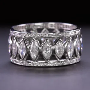 4ct VINTAGE OLD CUT MARQUISE DIAMOND ETERNITY RING WIDE PLATINUM BAND ART DECO