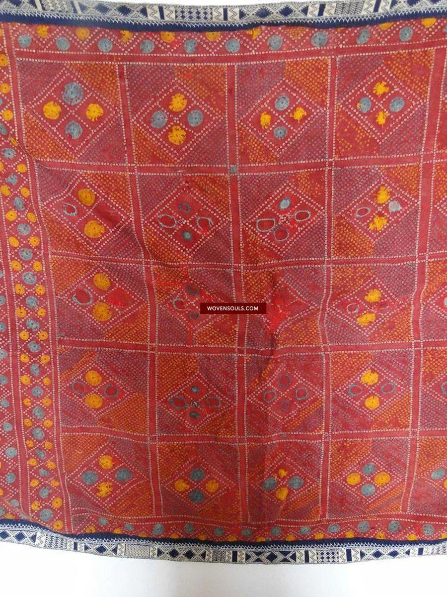 619 SOLD Old Cotton Bishnoi Wedding Shawl with Tie-Dye-effect Embroidery
