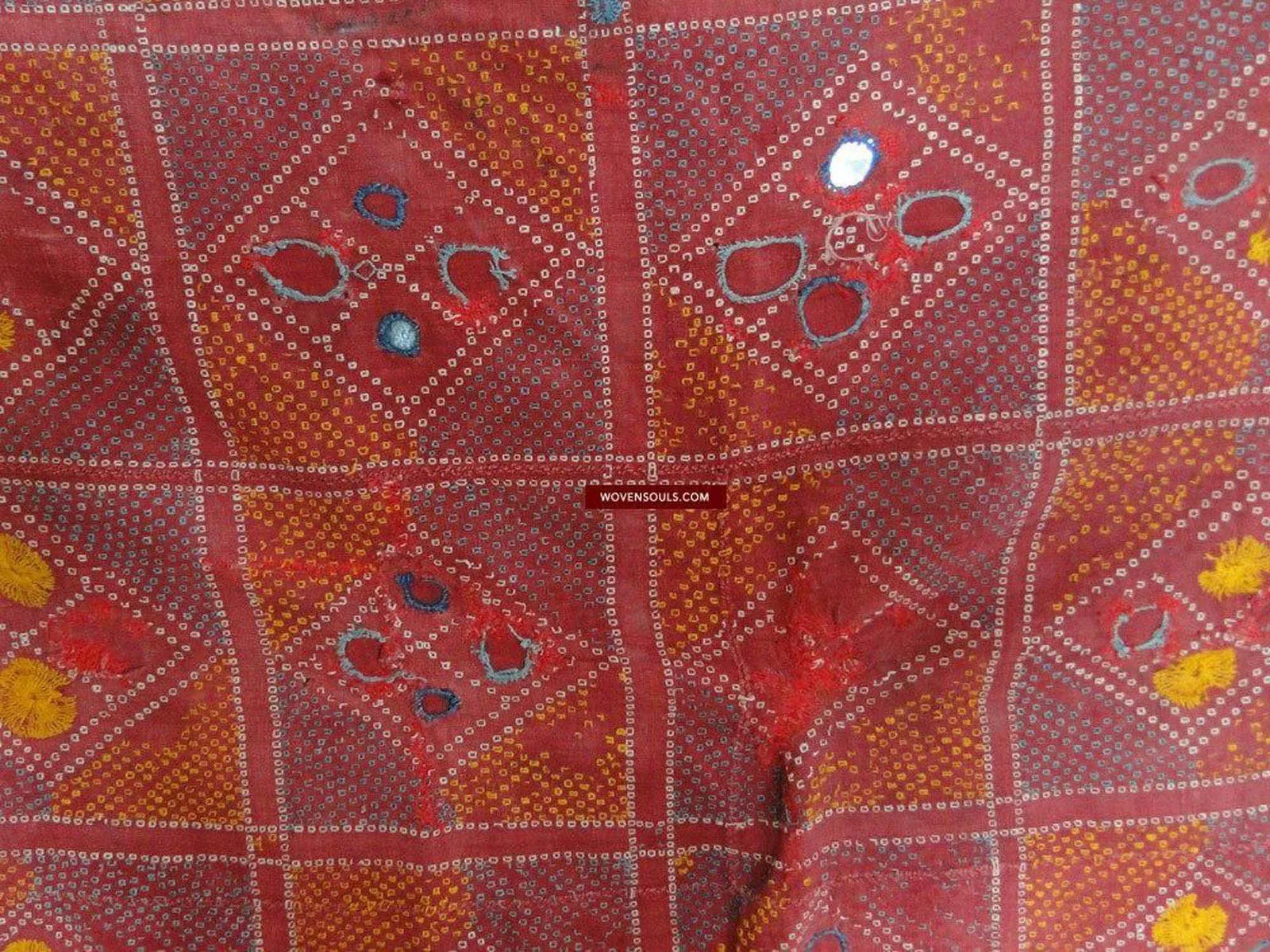 619 SOLD Old Cotton Bishnoi Wedding Shawl with Tie-Dye-effect Embroidery