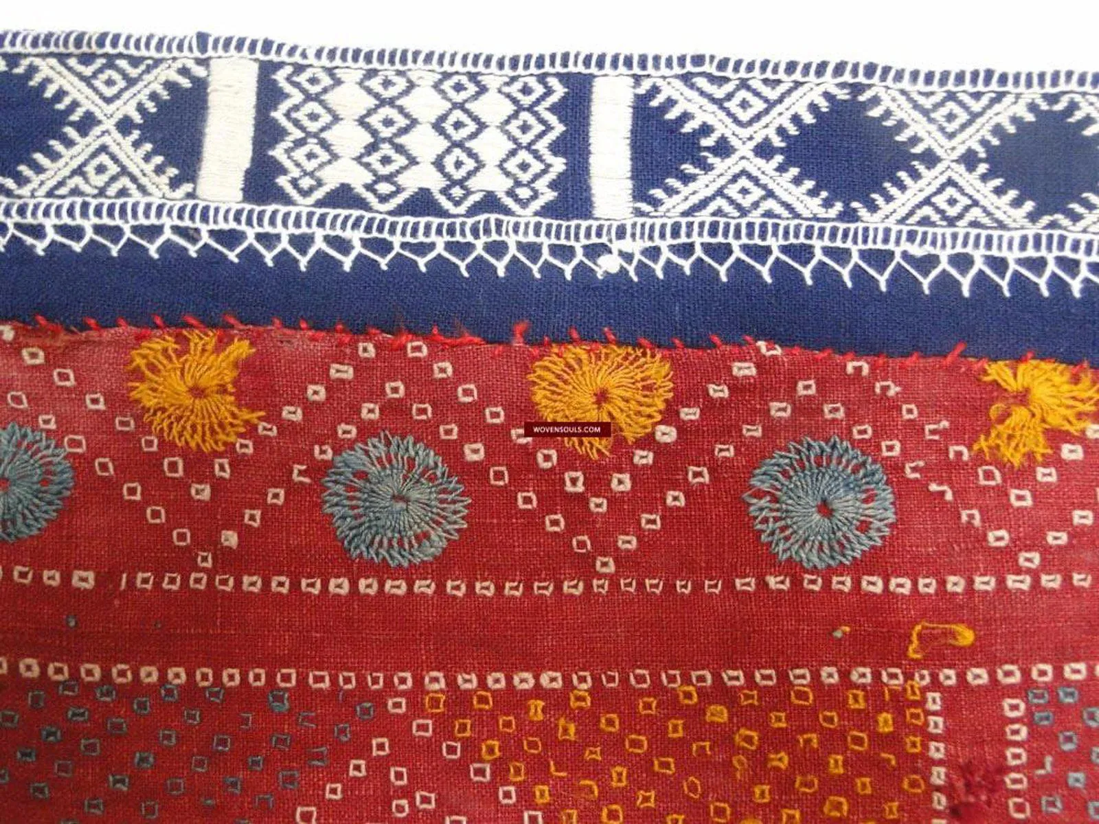 619 SOLD Old Cotton Bishnoi Wedding Shawl with Tie-Dye-effect Embroidery
