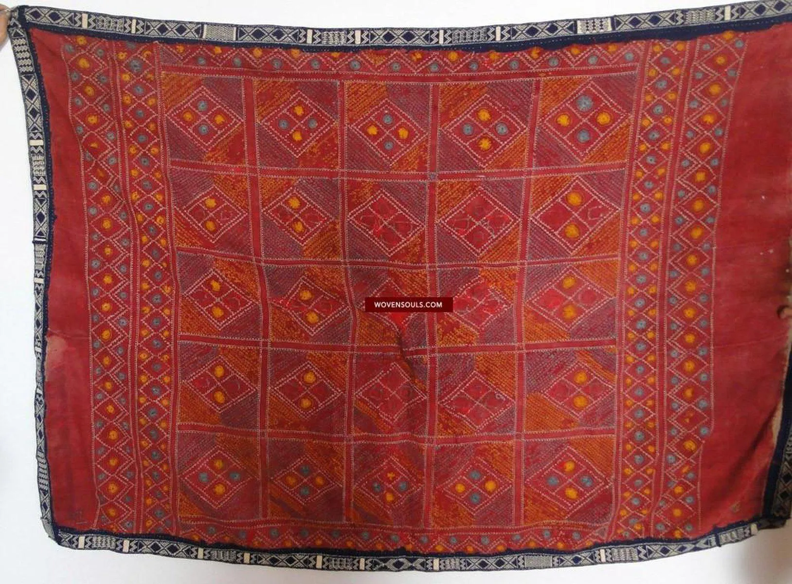 619 SOLD Old Cotton Bishnoi Wedding Shawl with Tie-Dye-effect Embroidery