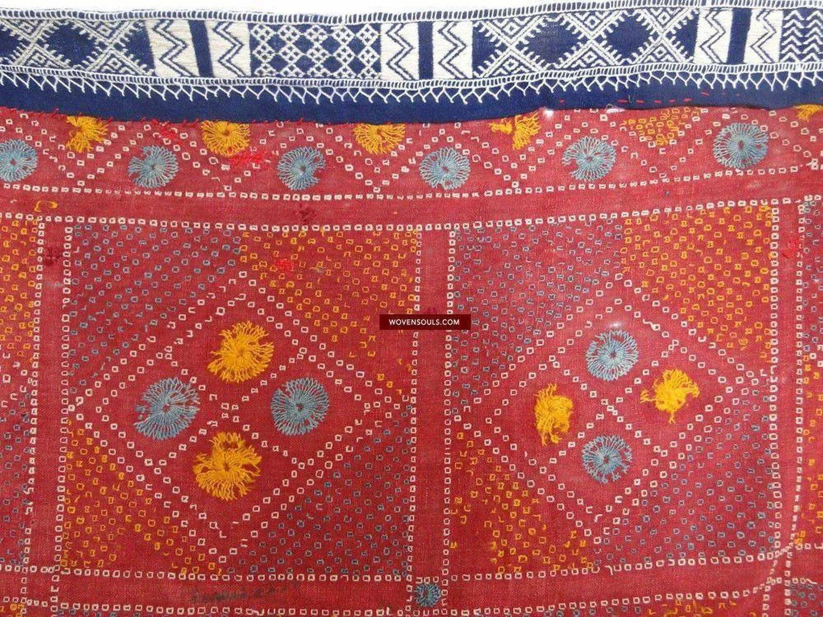 619 SOLD Old Cotton Bishnoi Wedding Shawl with Tie-Dye-effect Embroidery