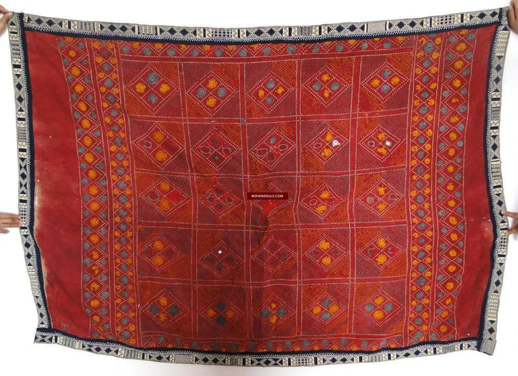 619 SOLD Old Cotton Bishnoi Wedding Shawl with Tie-Dye-effect Embroidery