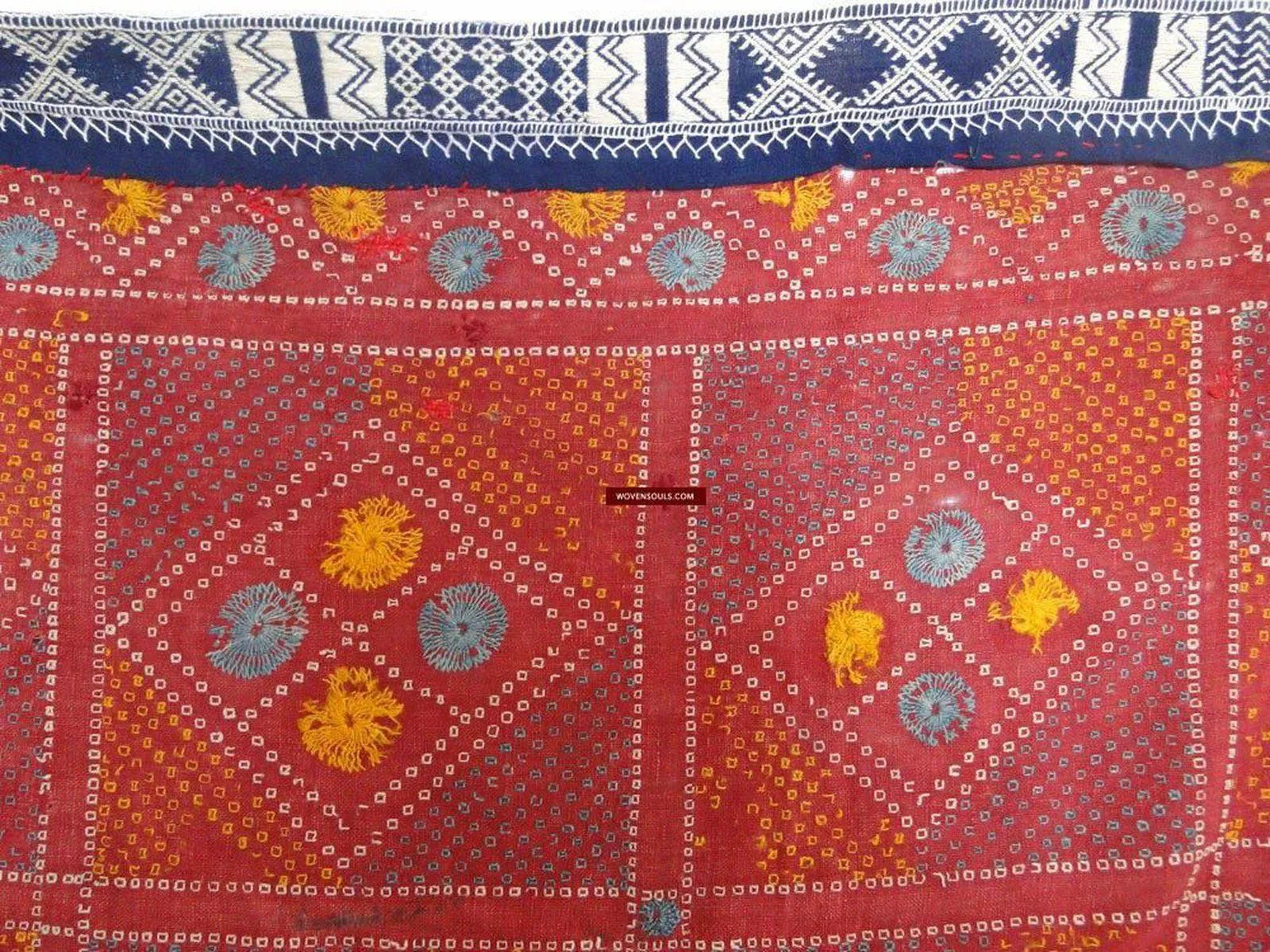 619 SOLD Old Cotton Bishnoi Wedding Shawl with Tie-Dye-effect Embroidery