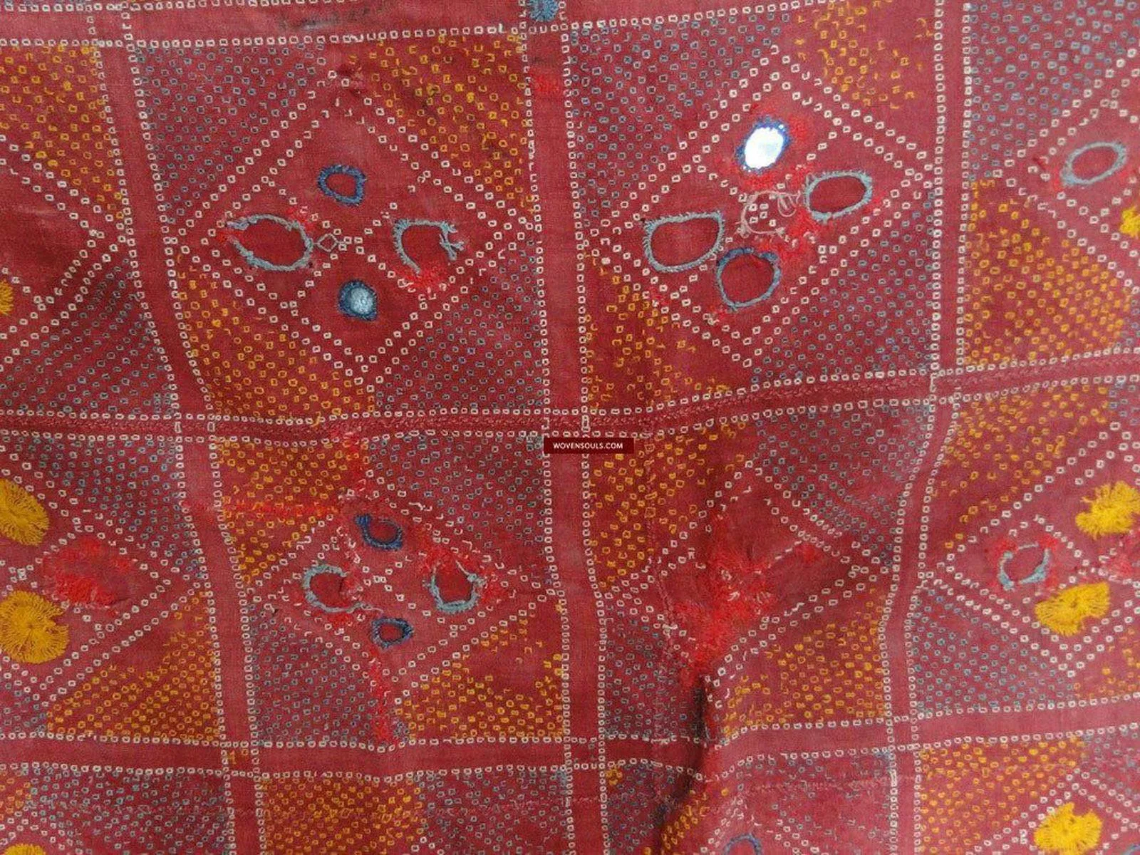 619 SOLD Old Cotton Bishnoi Wedding Shawl with Tie-Dye-effect Embroidery