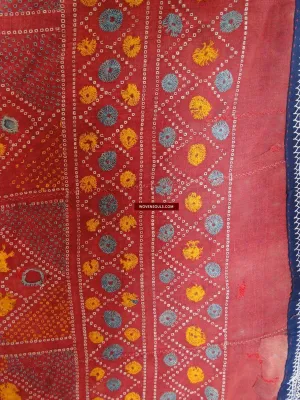 619 SOLD Old Cotton Bishnoi Wedding Shawl with Tie-Dye-effect Embroidery