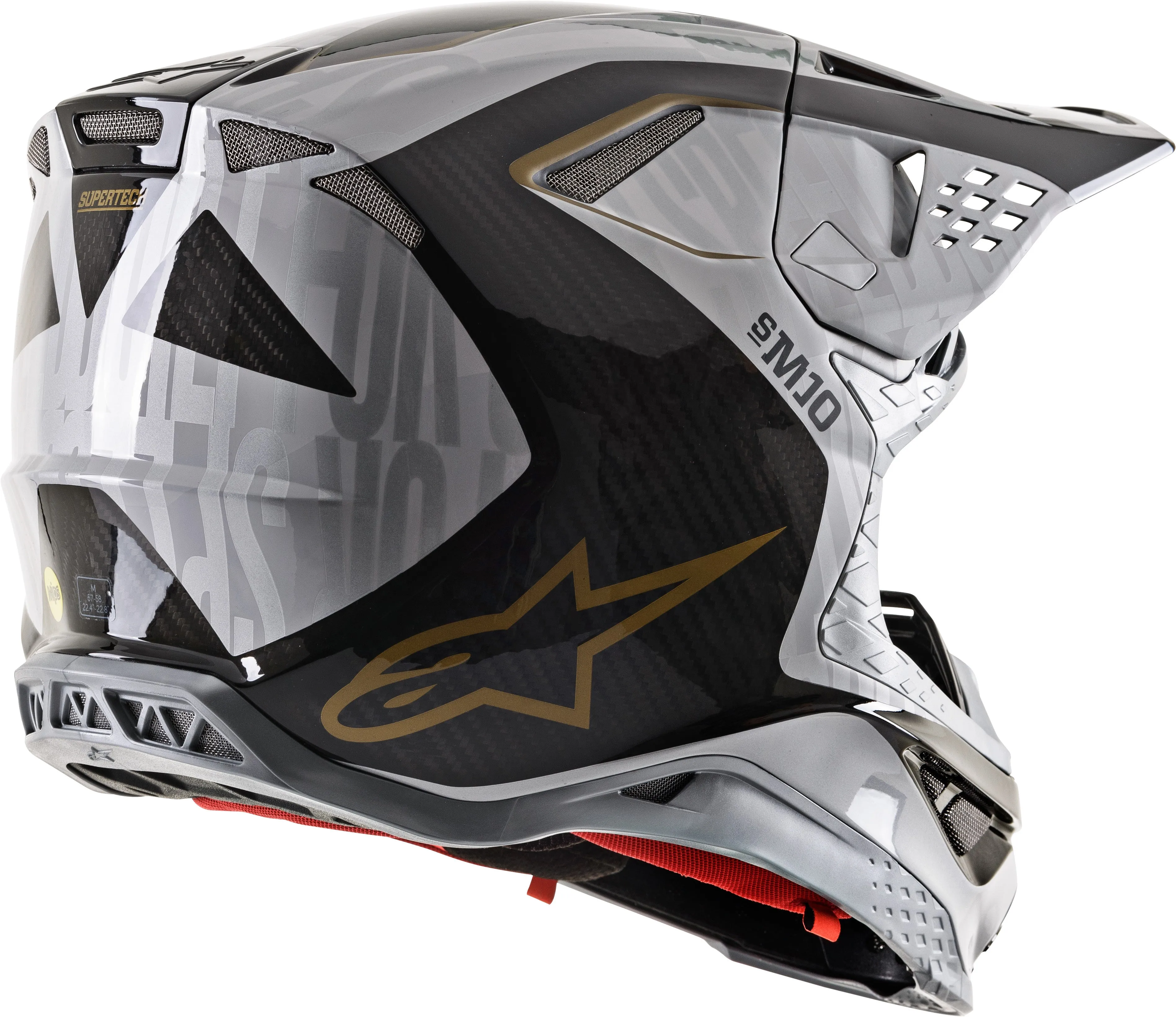 ALPINESTARS S.TECH S-M10 ALLOY HELMET SILVER/BLACK/CARBON/GOLD SM 8301720-1909-S