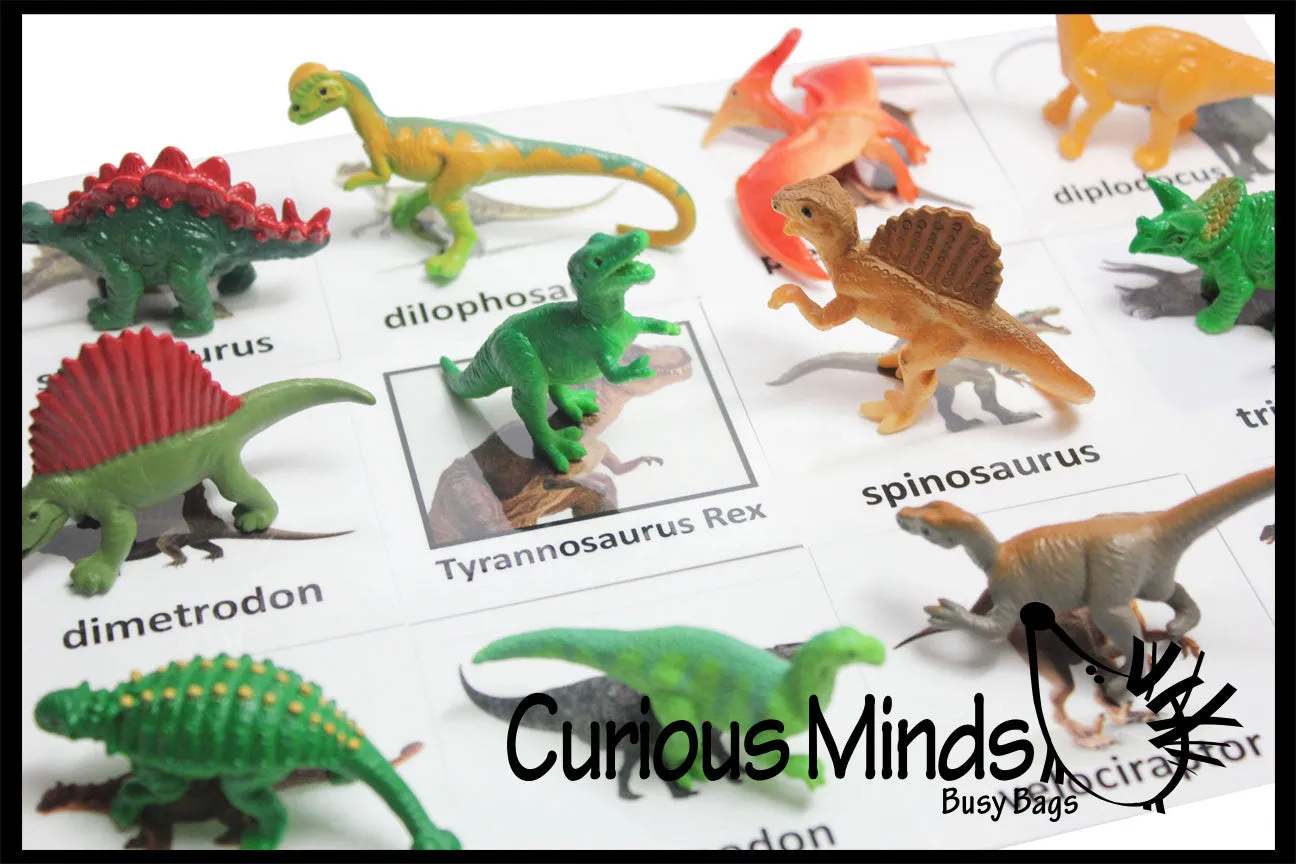 Animal Match - DINOSAURS - Miniature Animals with Matching Cards - 2 Part Cards.  Montessori learning toy, language materials - Dinosaurs