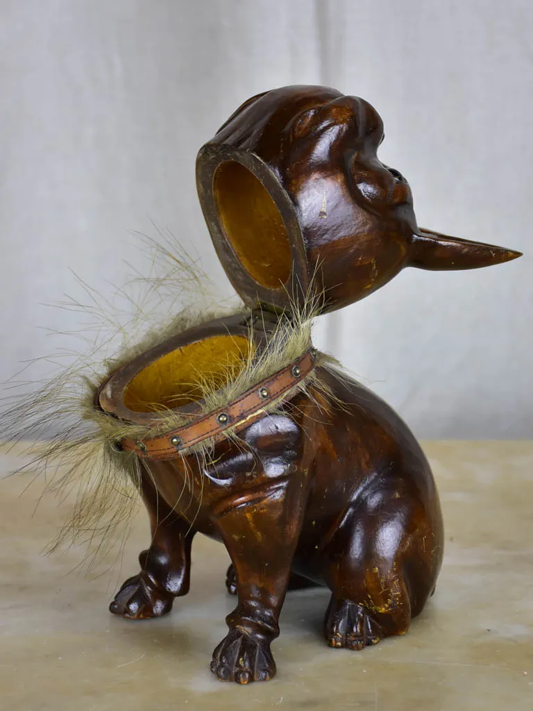 Antique French bulldog tobacco container