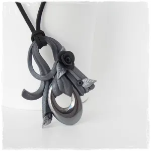 Artistic Black Rose Hematite Pendant
