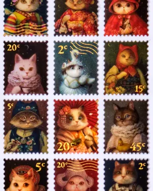 Artistic Cat Stamps Stickers