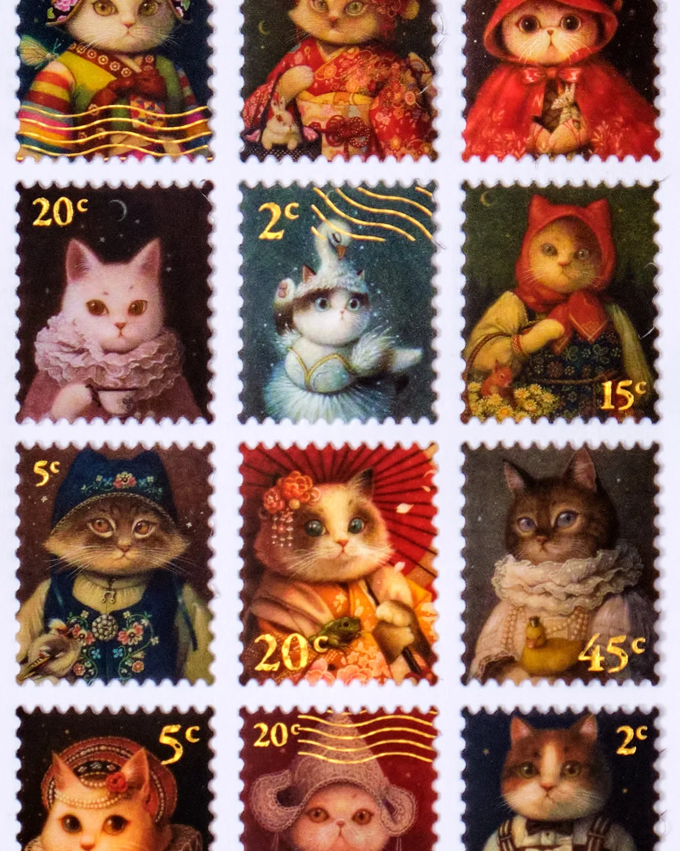 Artistic Cat Stamps Stickers