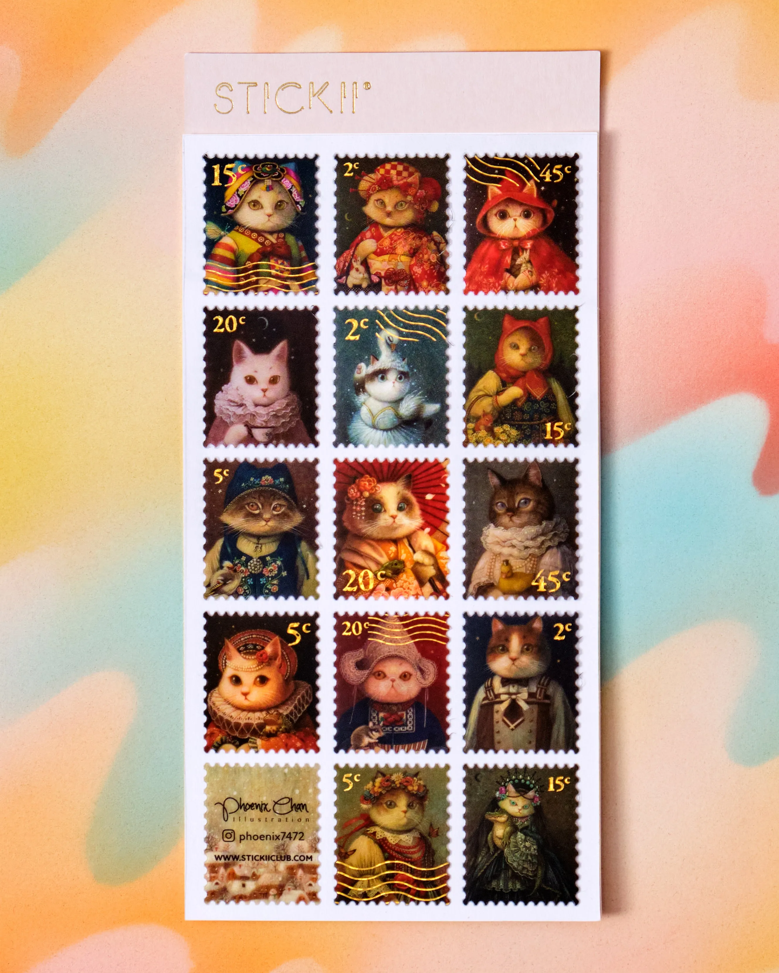 Artistic Cat Stamps Stickers