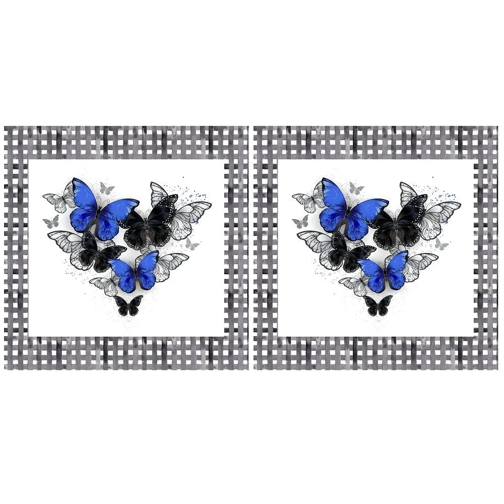 Artistic Morpho Butterflies Pillow Panel - Blue