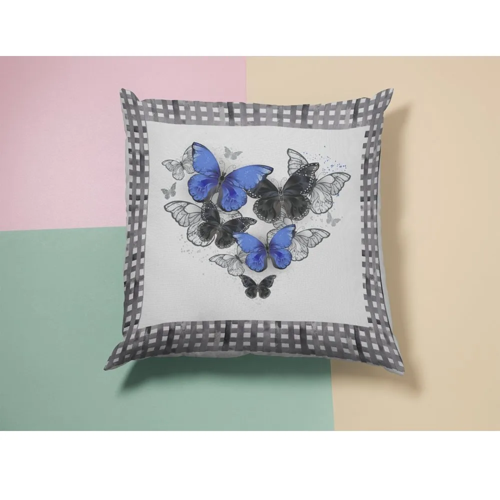 Artistic Morpho Butterflies Pillow Panel - Blue