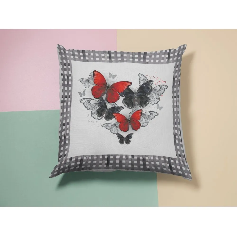 Artistic Morpho Butterflies Pillow Panel - Red