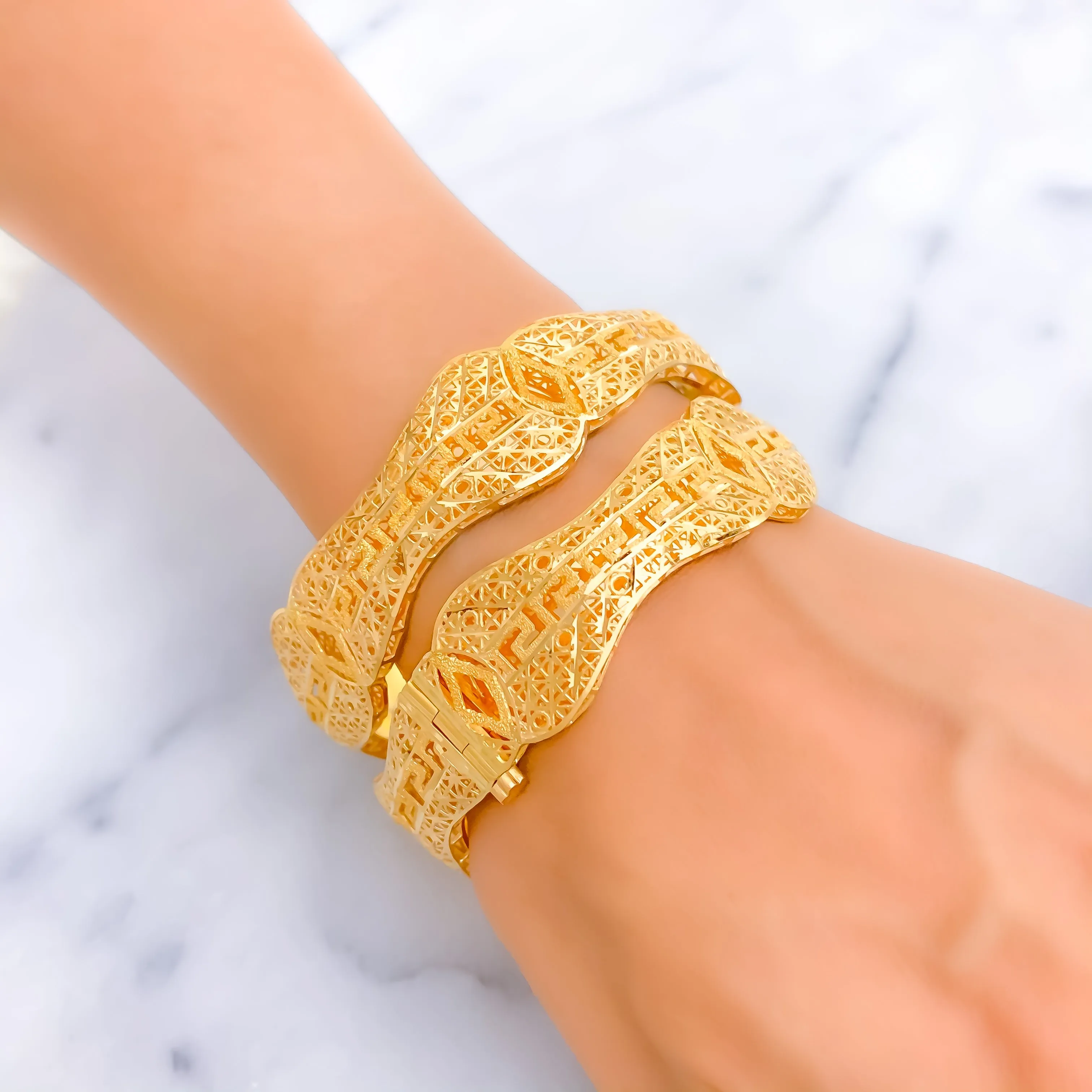 Artistic Sculptural 21k Gold Mesh Bangles