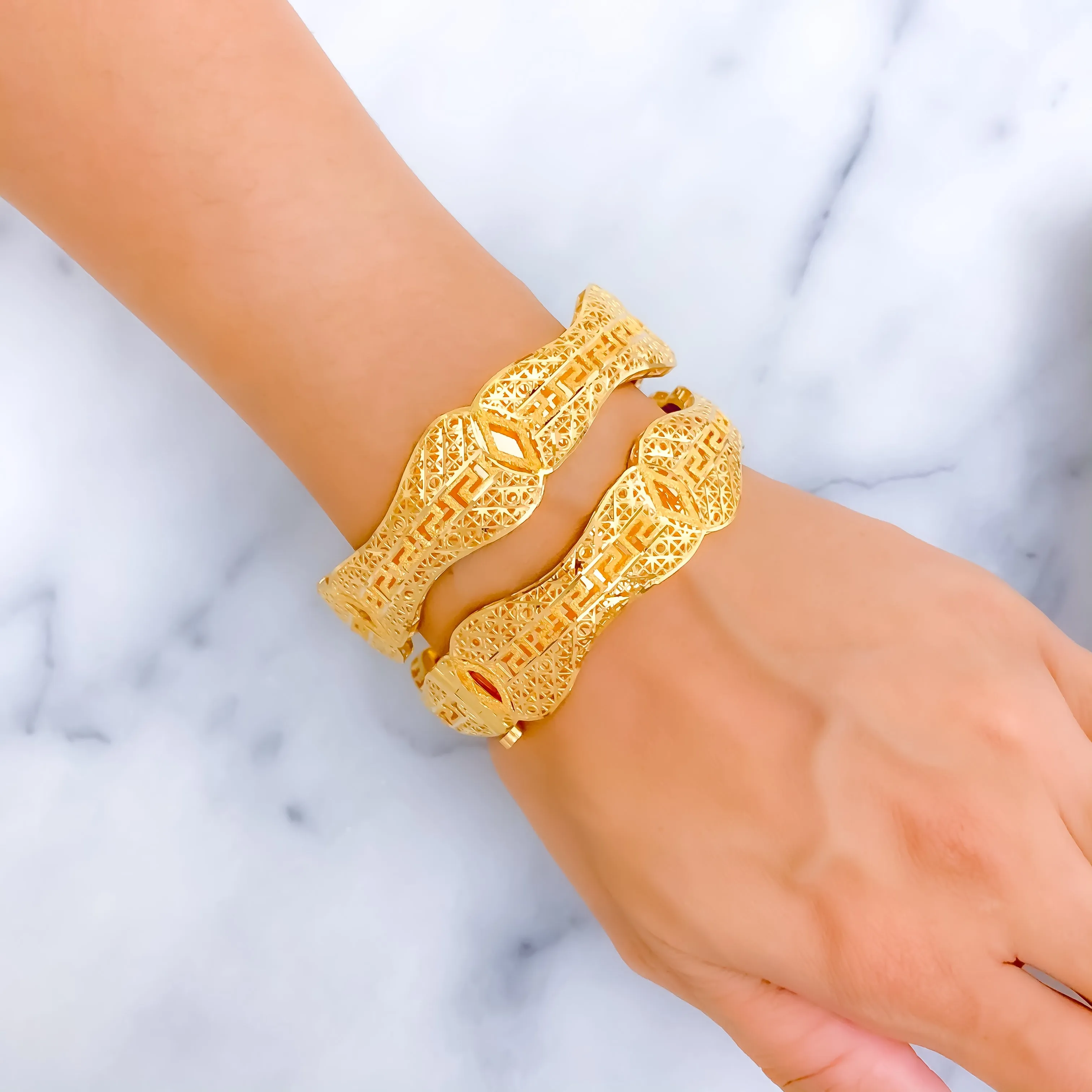 Artistic Sculptural 21k Gold Mesh Bangles