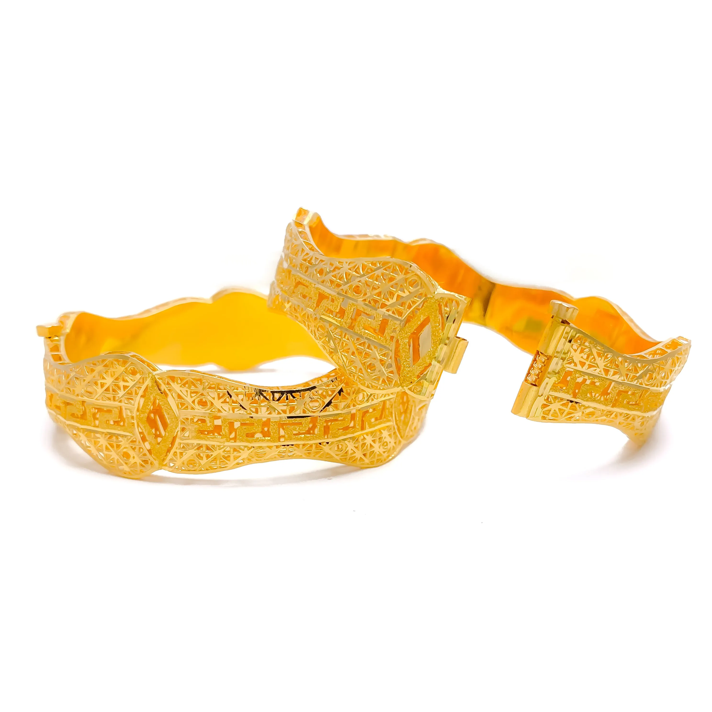 Artistic Sculptural 21k Gold Mesh Bangles