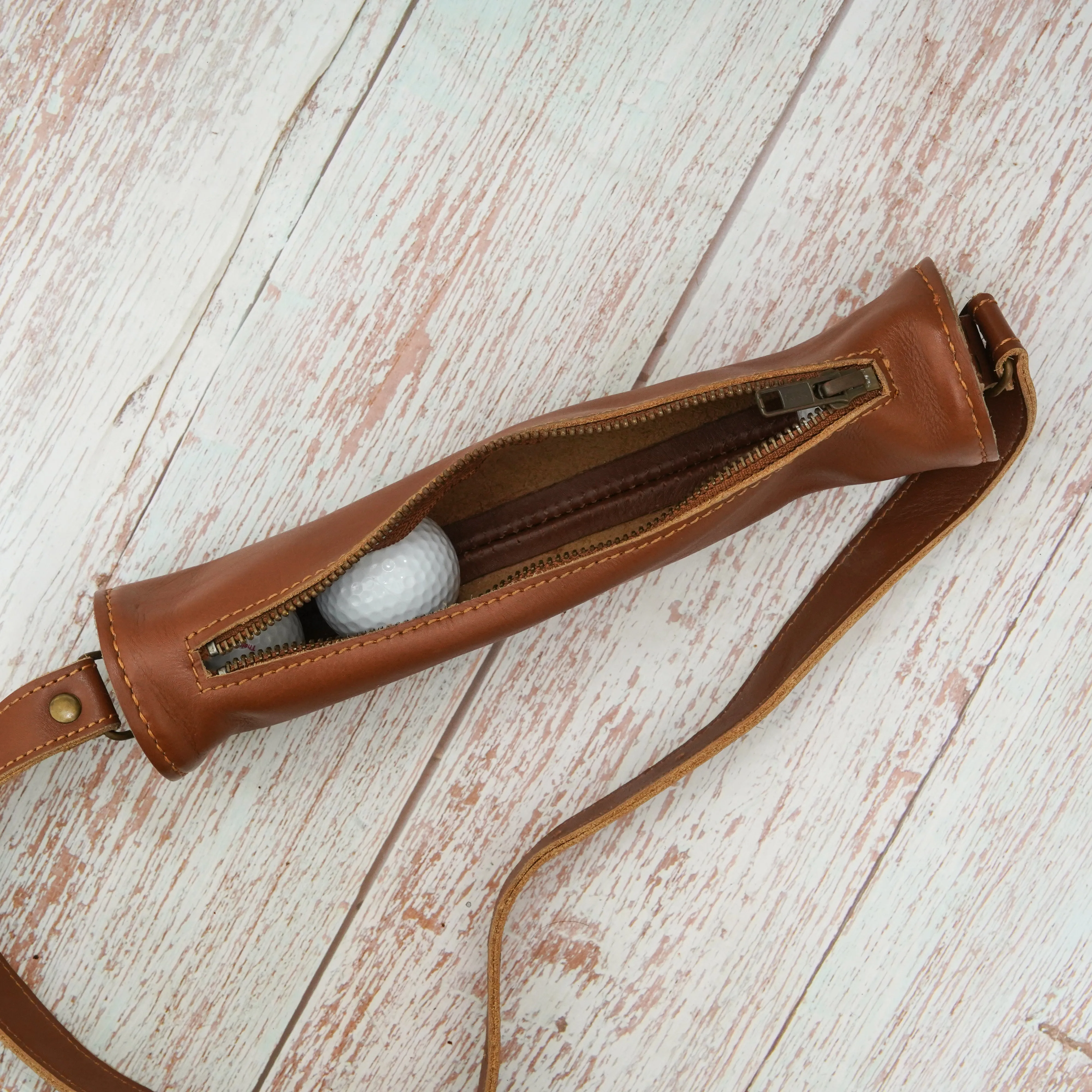 Authentic Vintage Leather Golf Ball Holder | Golf Ball Storage Bag