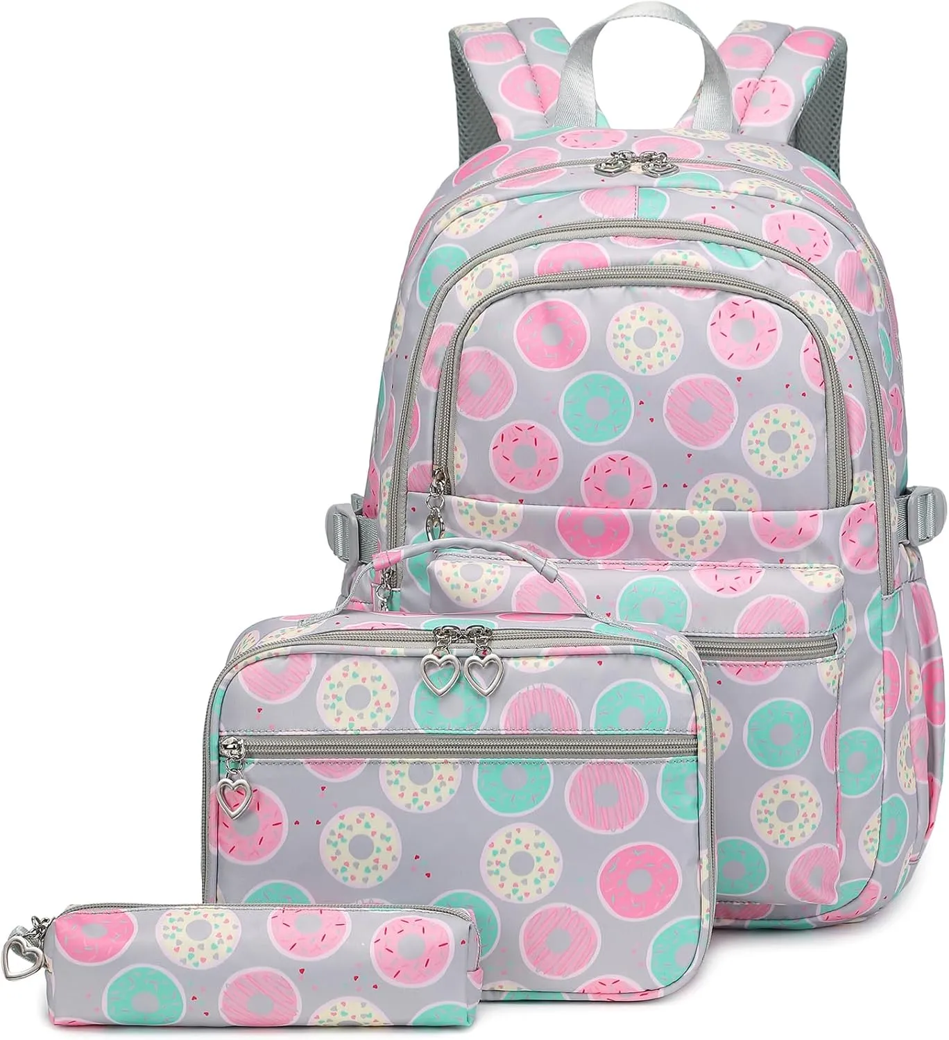 Backpack, Lunchbox & Pencil Bag Set, Grey Donuts