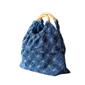 Bamboo-Handled Tie-Dye Sashiko Handbag