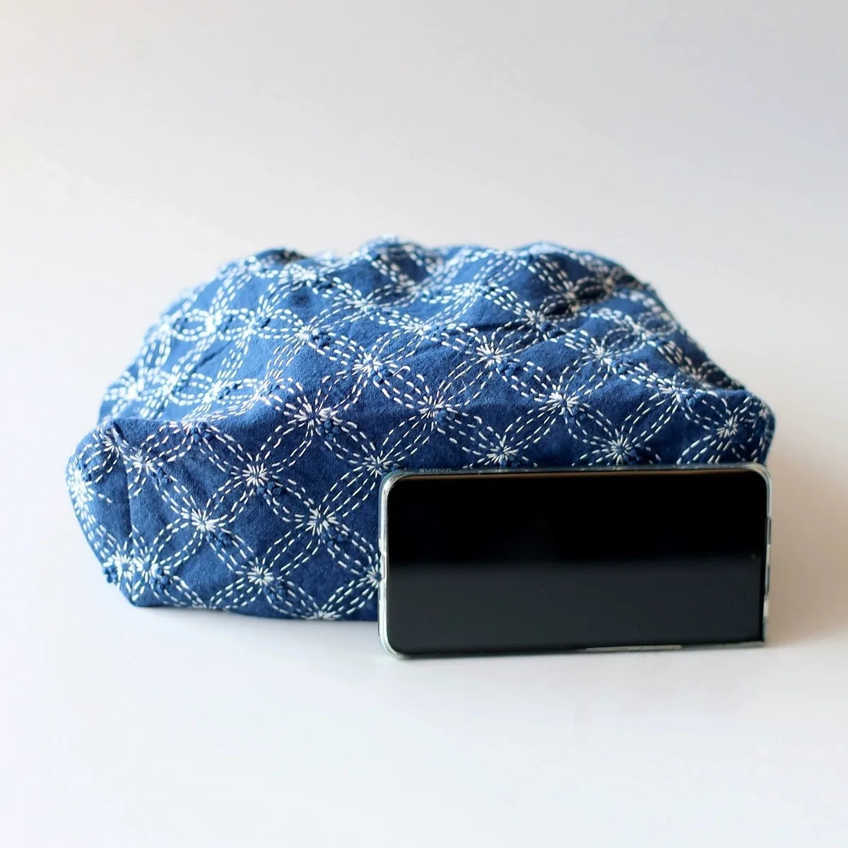 Bamboo-Handled Tie-Dye Sashiko Handbag