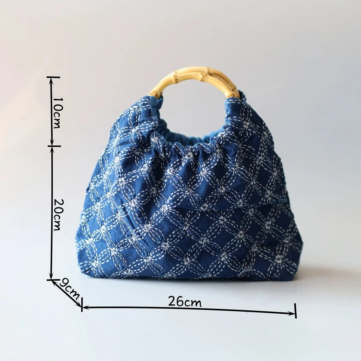 Bamboo-Handled Tie-Dye Sashiko Handbag