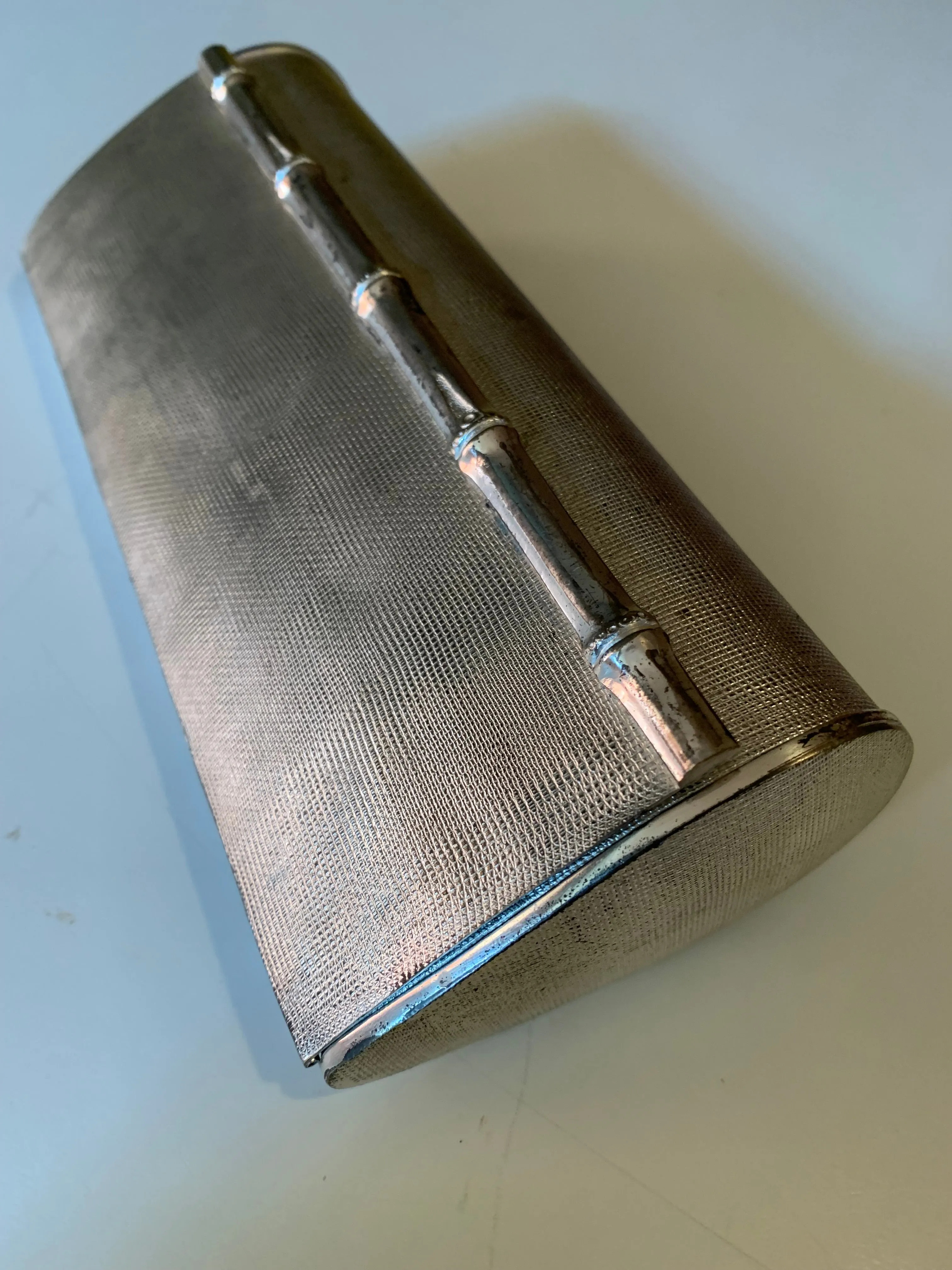 Bamboo Style Metal Trimmed Rounded Bottom Clutch Evening Bag circa 1960s