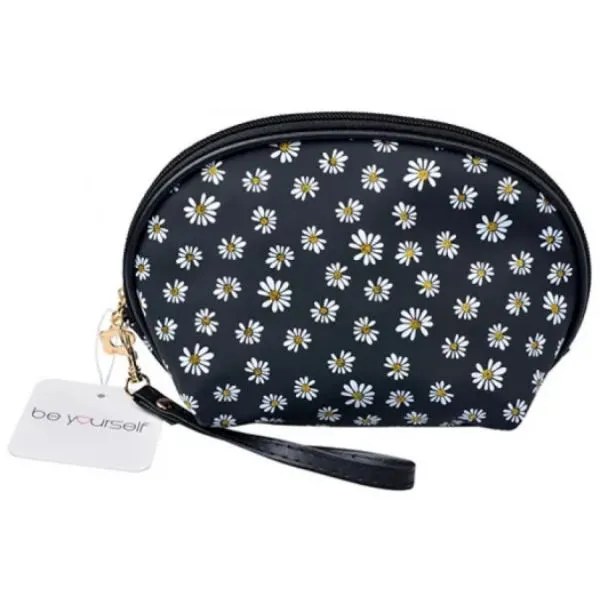Be Yourself Shell Shape Black With Daises Cosmetic Bag