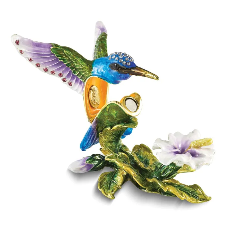 Bejeweled GRACEFUL FLIGHT Blue Hummingbird Trinket Box