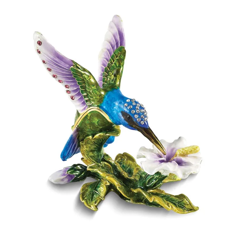 Bejeweled GRACEFUL FLIGHT Blue Hummingbird Trinket Box