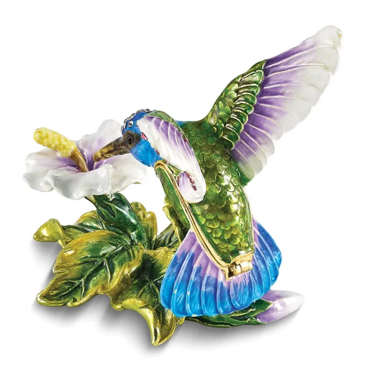 Bejeweled GRACEFUL FLIGHT Blue Hummingbird Trinket Box