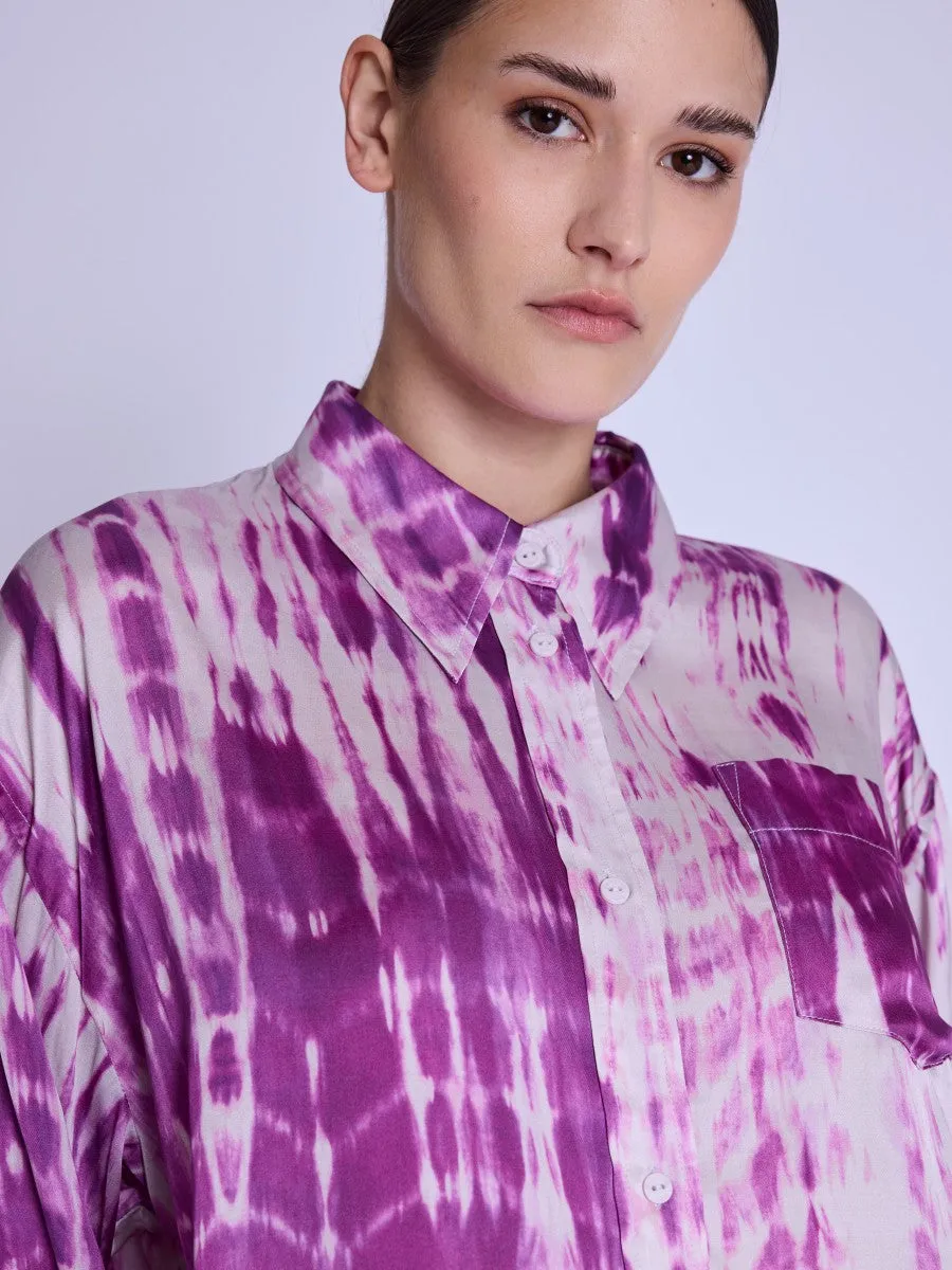 Berenice Circe Satin Long Sleeve Shirt in Mosaic Purple