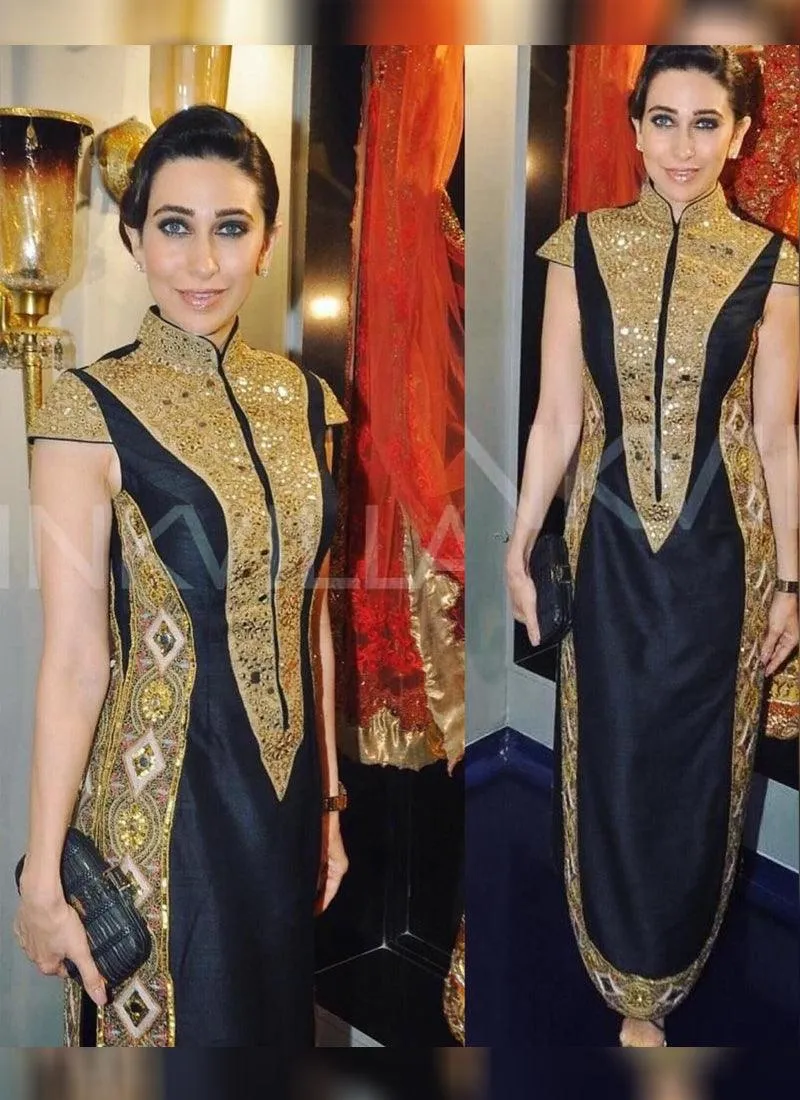 Black Color Raw Silk Base Salwar Kameez